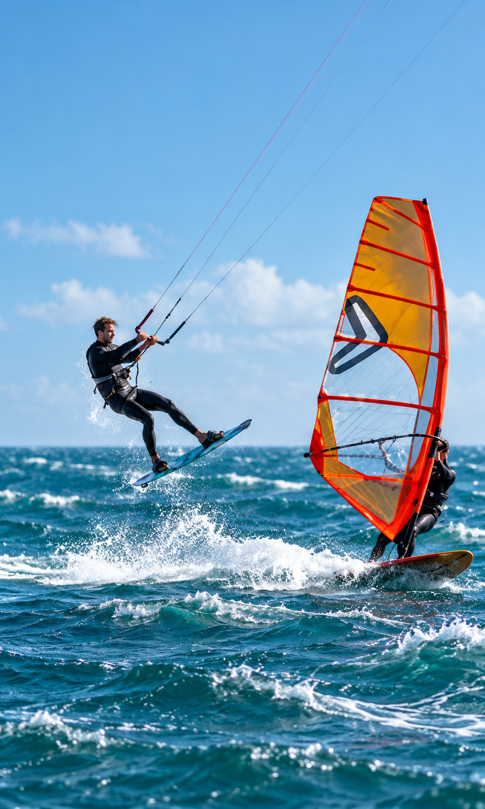 High-wind watersports gear including kites wings and sails